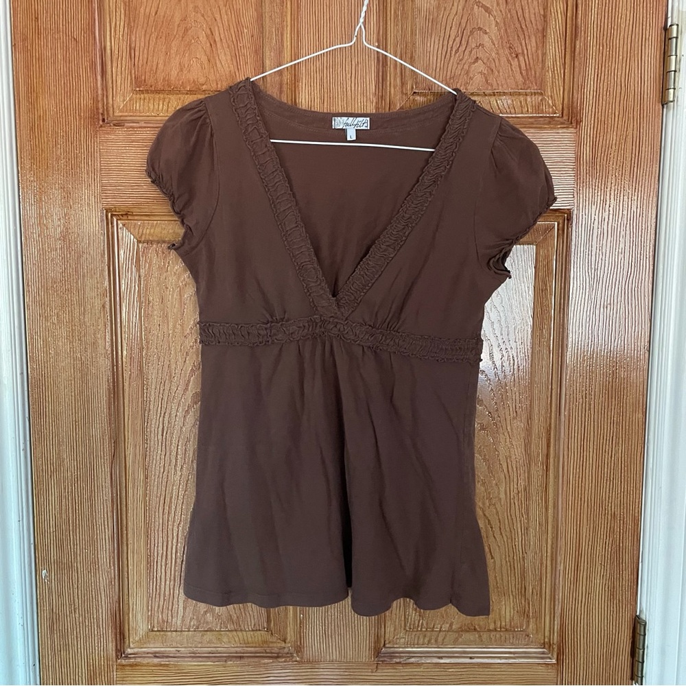 Full Tilt Y2K Chocolate Brown V-Neck Blouse